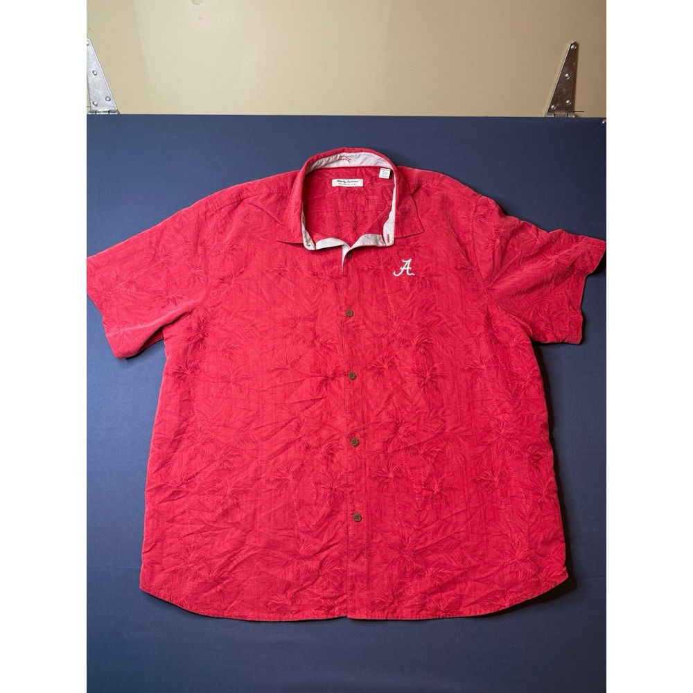 Tommy Bahama Coconut Point Red Silk Floral Hawaiian Shirt 3XL Crimson Tide